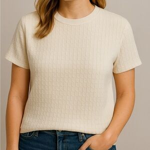 Wimen’s Textured Crew Neck T-Shirt – Light Beige